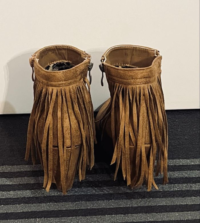 Chaussures bottines boots compensées à franges femme taille 38 Top Or - photo numéro 3