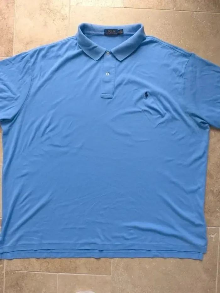 Polo Ralph Lauren homme pima coton 3XB bleu clair logo marine excellent état - photo numéro 2