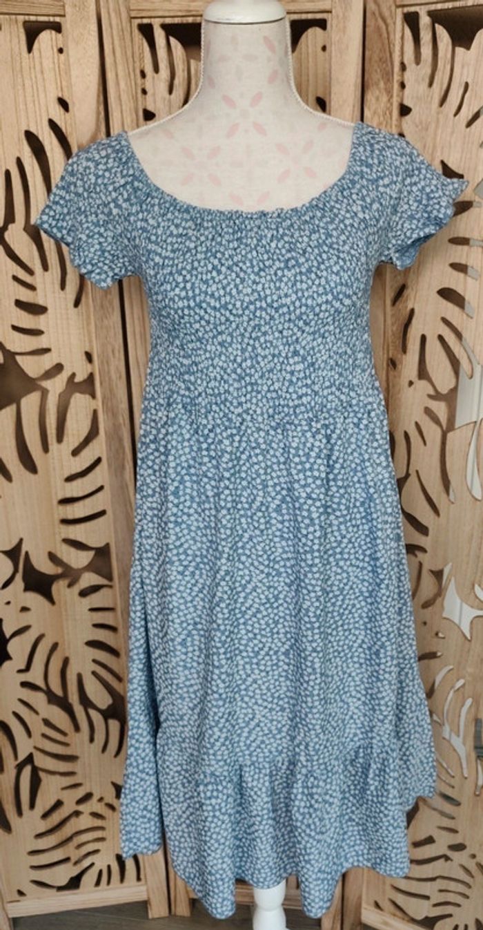 Robe midi fleurie bleu ciel  Taille unique - photo numéro 2