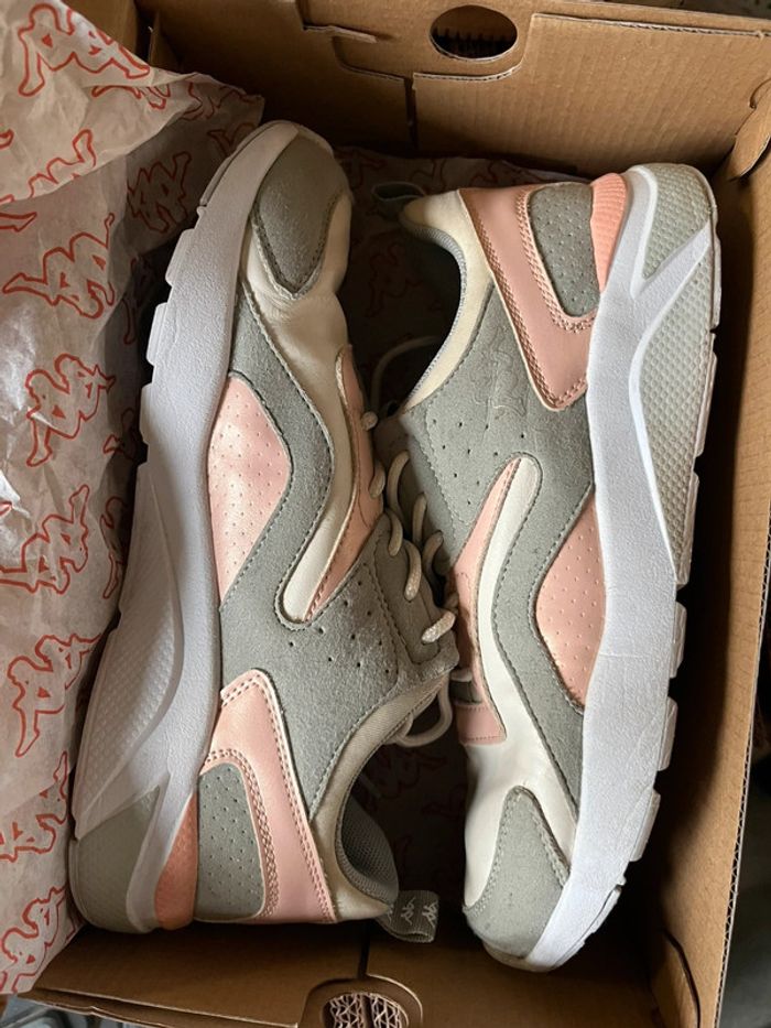 Baskets légère et confortable satiné et velours - gris crème rose et blanc - photo numéro 6