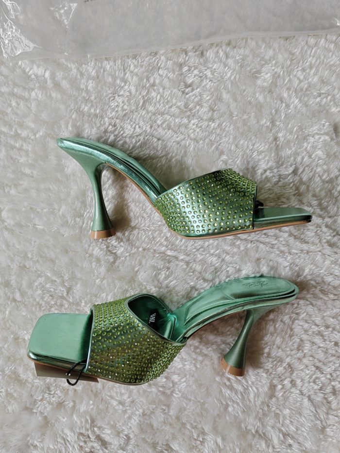 Mules vertes métalliques strass taille 37 ZARA - photo numéro 8