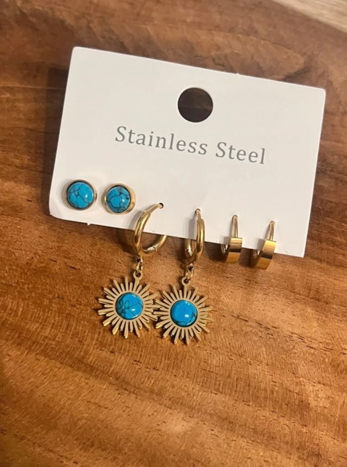 Ensemble boucles d’oreilles doré et turquoise