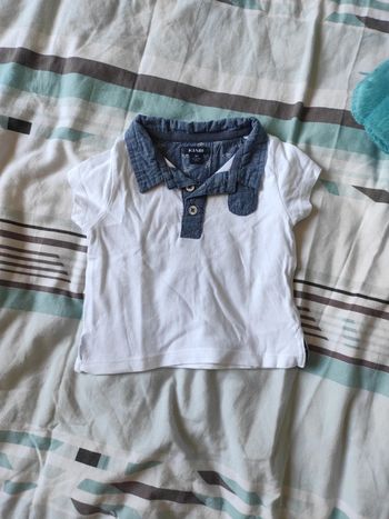 Polo  blanc col bleu petite poche