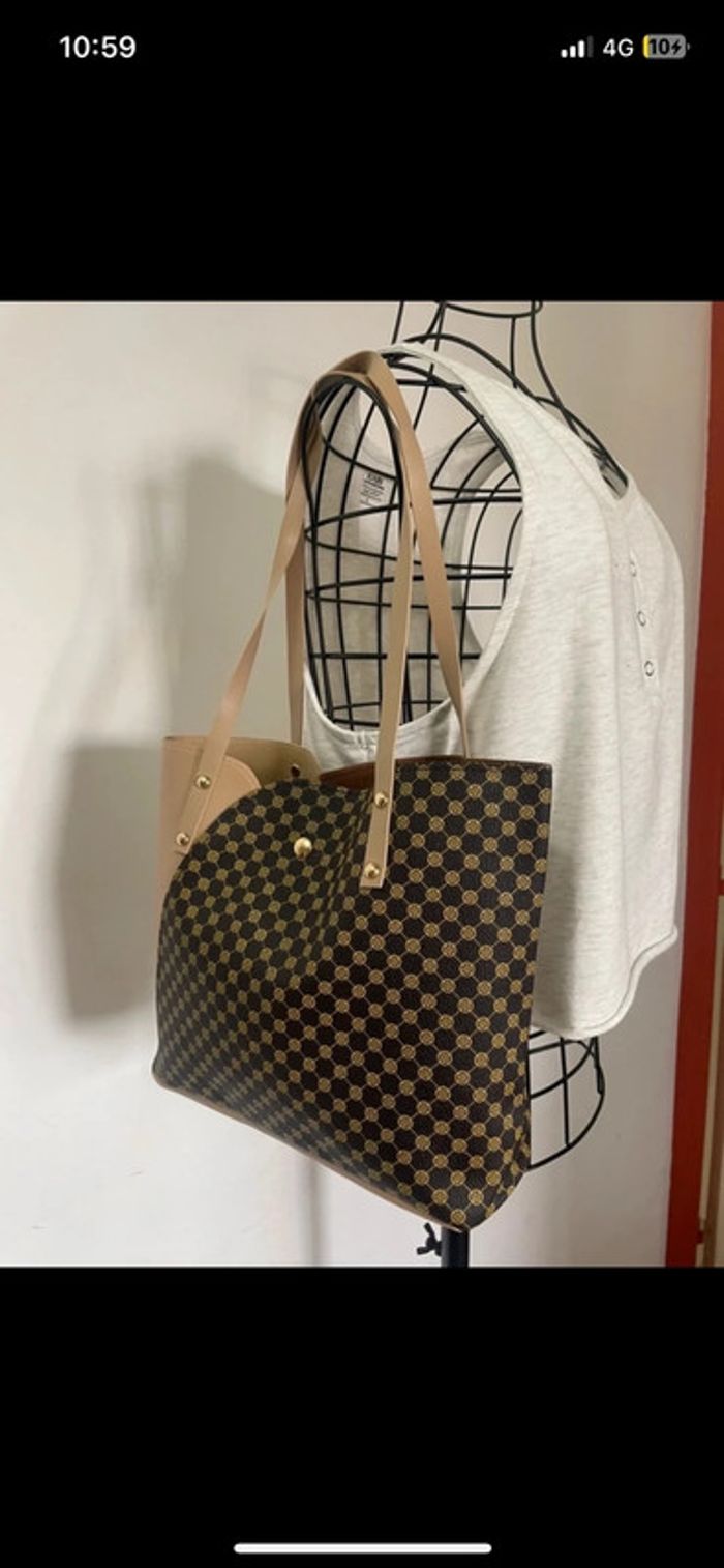 Sac fourre-tout à motif géométrique marron beige pour femme