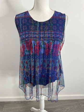 Blouse sans manche bleu et multicolore Desigual T38 M