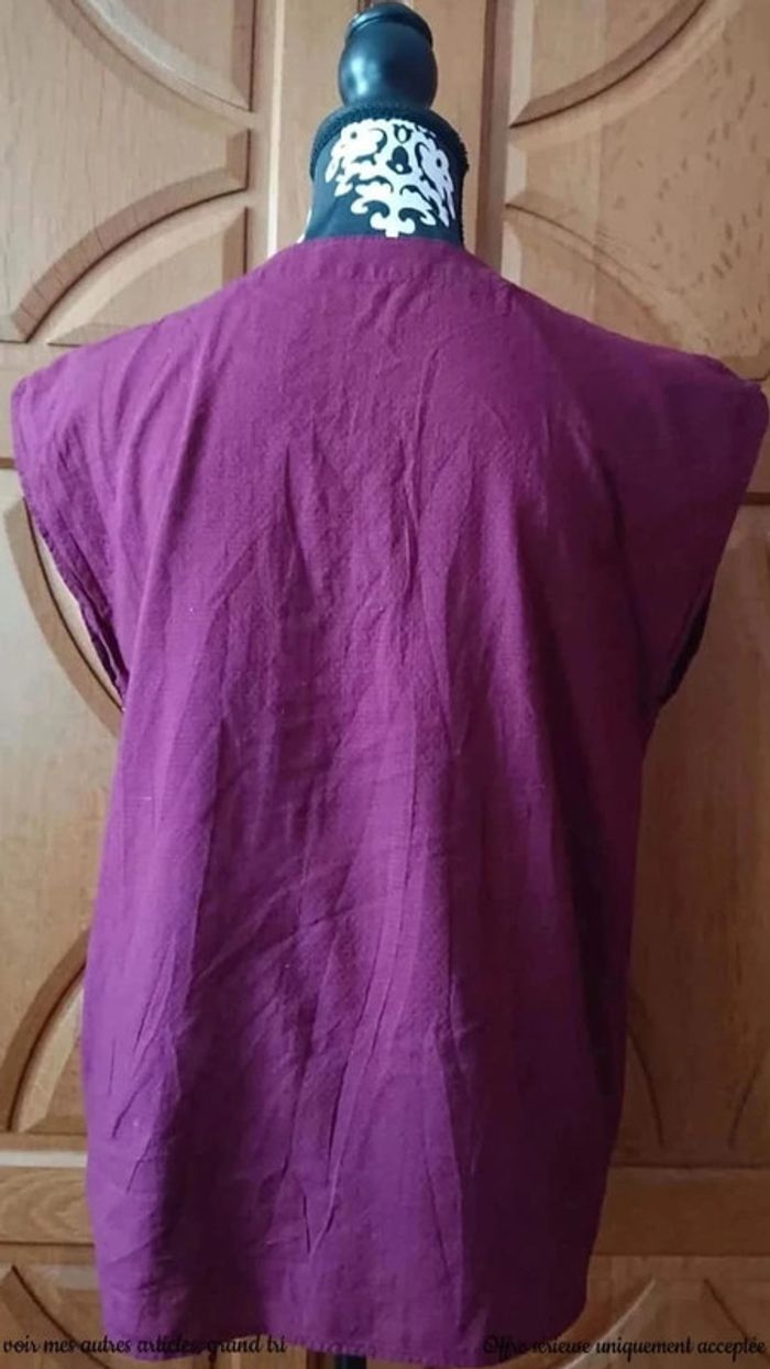 Blouse bordeaux sans manche taille 40 Camaïeu 100% coton casual basic élégant - photo numéro 2