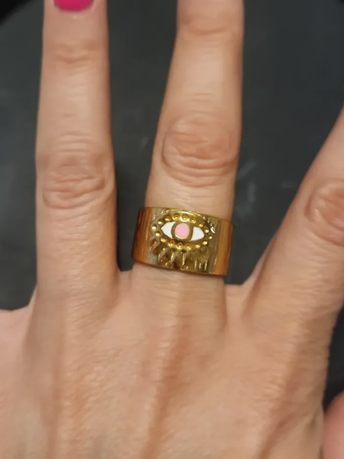 Bague acier inoxydable doré ajustable œil - photo numéro 4