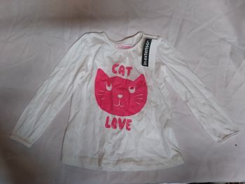 Tee-shirt blanc à manches longues Cat Love - 96cm - 36 mois - In Extenso