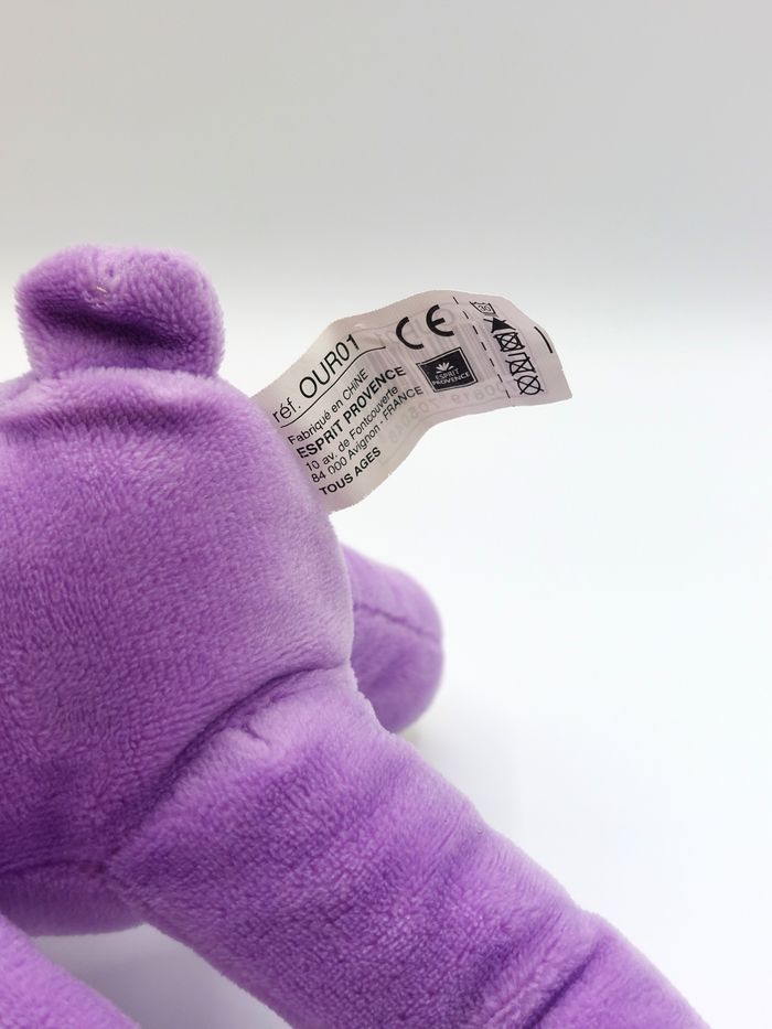 Petite peluche ours mauve violet blanc ESPRIT PROVENCE OUR01 nœud doudou 14 cm - photo numéro 5