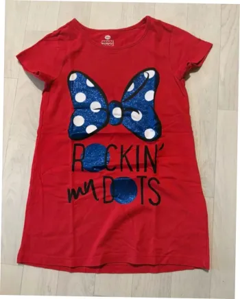 Robe 3/4 ans Minnie rouge et bleu à paillettes manches courtes