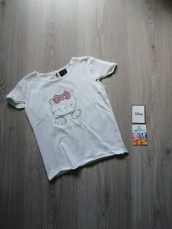 Tee-shirt blanc manches doublées hello kitty en strass / l'air du large / (8ans)