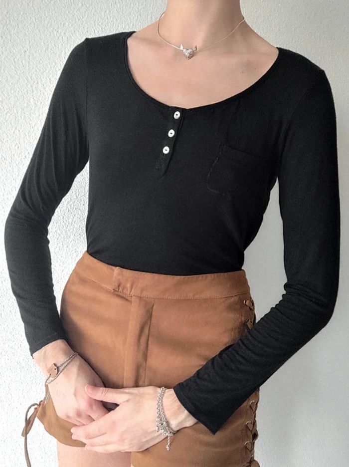 Tee-shirt Noir drapeau gris y2k / Banana Moon - 36/S à 38/M - photo numéro 3