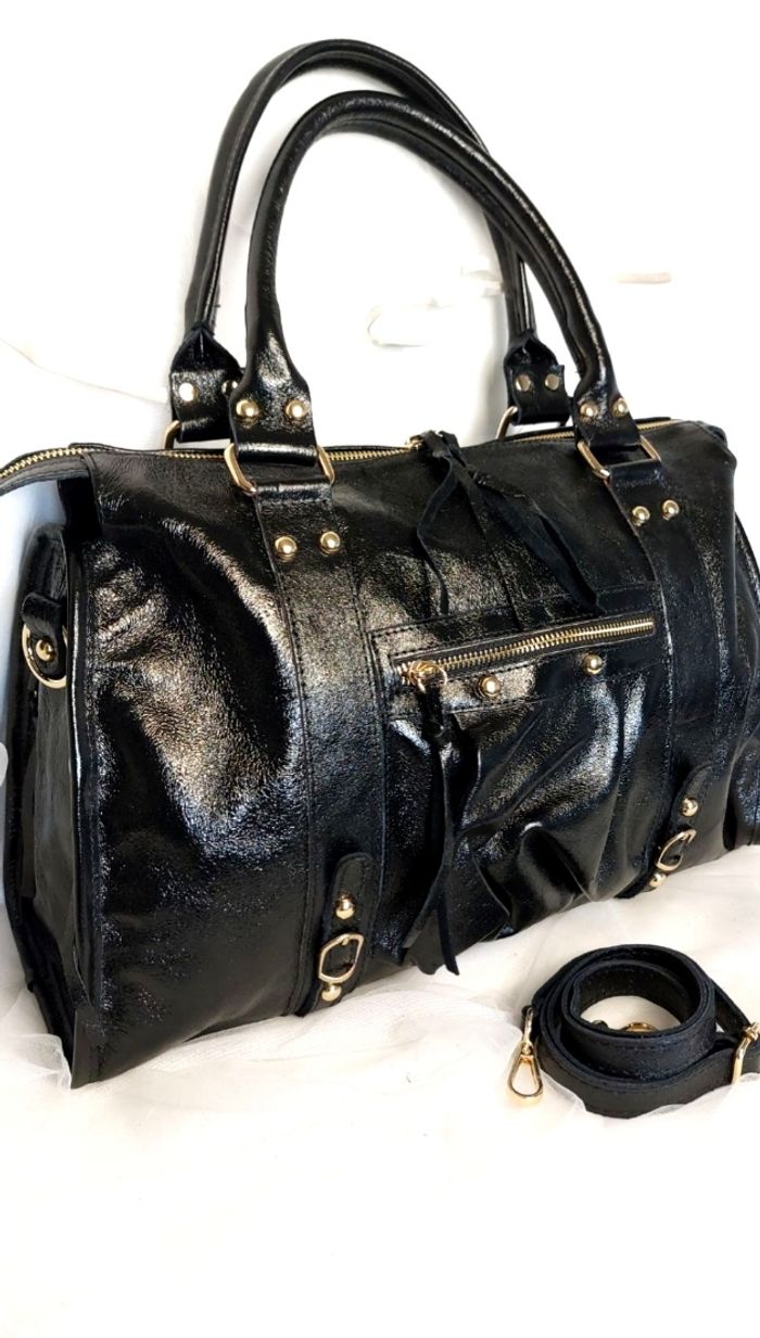 Sac cabas cuir irisé noir maxi format
