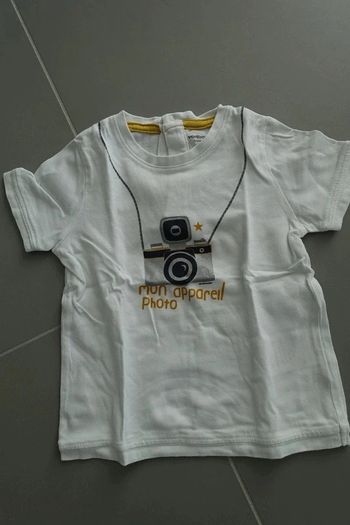 T-shirt manches courtes Blanc motif "mon appareil photo" 12 mois Vertbaudet