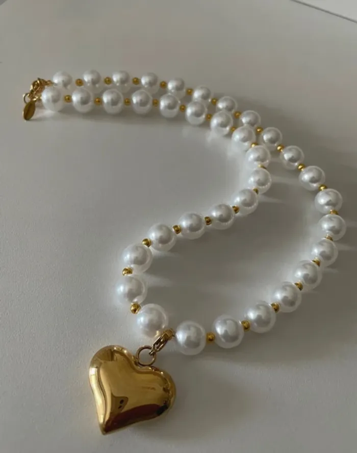 Collier perle artificielle pendentif cœur en acier MaxMara - photo numéro 3