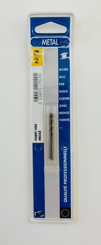 Lots 2 foret HSS Meulé - diamètre 2 mm - Bol FM