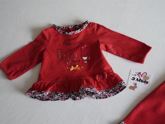 Ensemble rose corail Sergent Major 3 mois : Pantalon en sweat fantaisie + haut brodé fantaisie - photo numéro 4