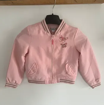 Veste CREEKS mi saison rose doré brodé papillon