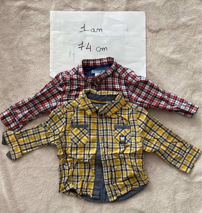 Lot de 3 chemises à carreaux manches longues - Tape à l’oeil, Obaïbi - 12 mois - TBE - photo numéro 2