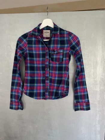 Chemise en flanelle à carreaux bleue et rose avec logo Abercrombie