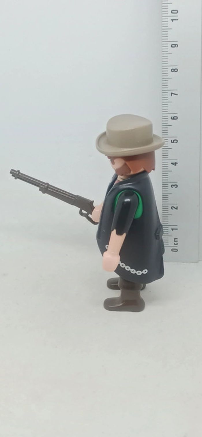 Homme Cowboy avec haut vert et manteau noir playmobil - photo numéro 2