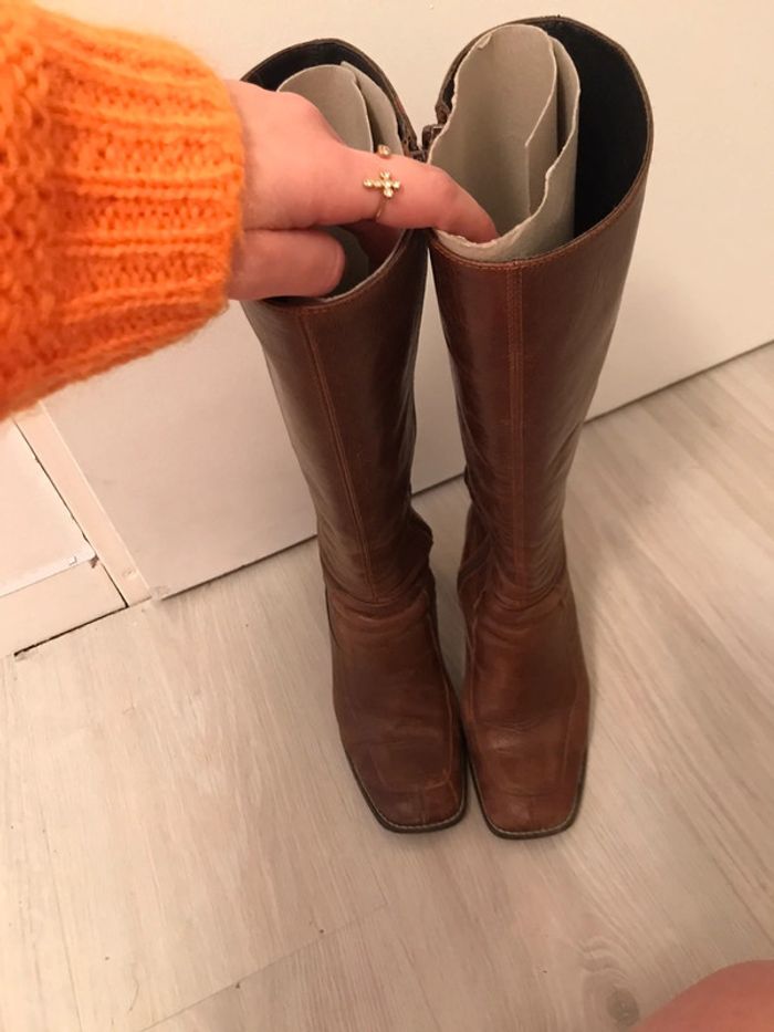Bottes hautes bout carré marron Jonak - photo numéro 4
