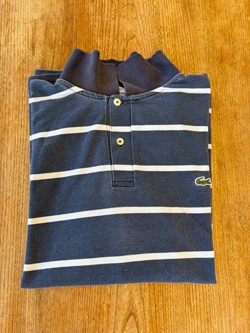 Polo Lacoste vintage bleu rayé manches longues - col montant – M