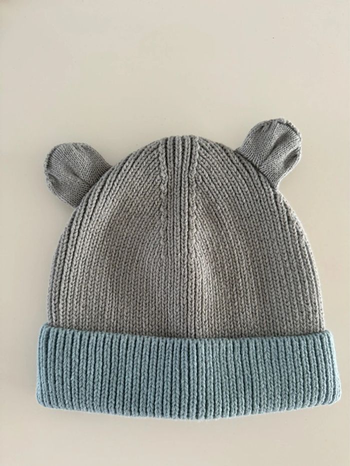 Bonnet en tricot côtelé oreilles d'ours gris et bleu Liewood Taille 3-4 ans - photo numéro 2