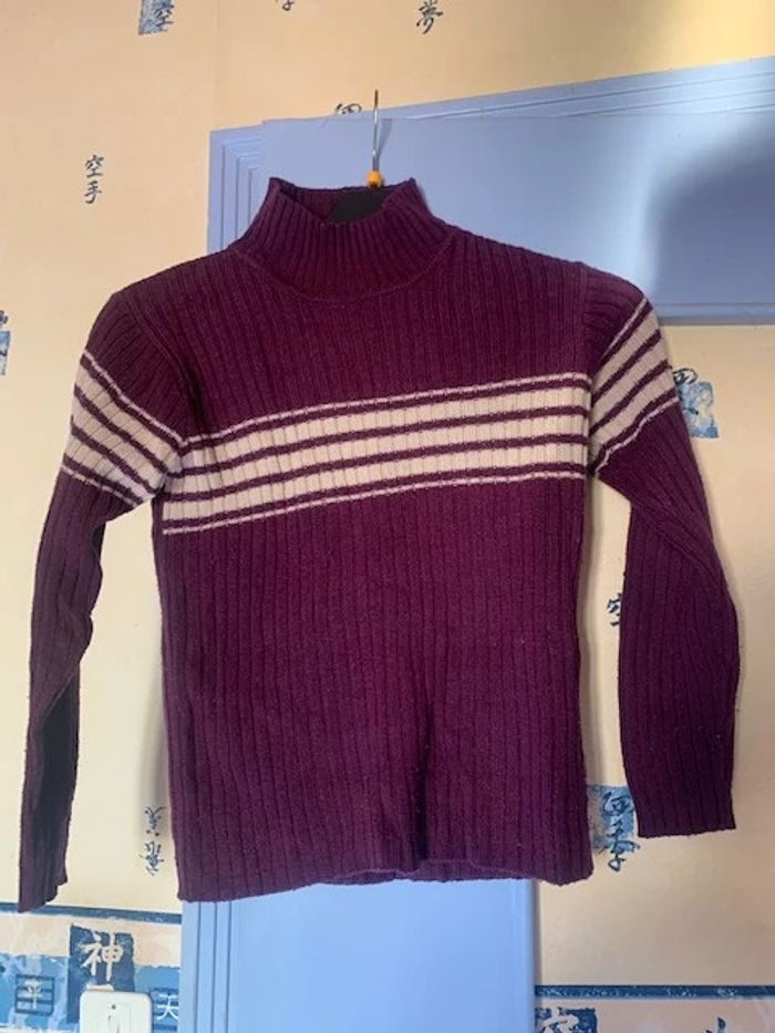 pull violet foncé rayé 14 ans