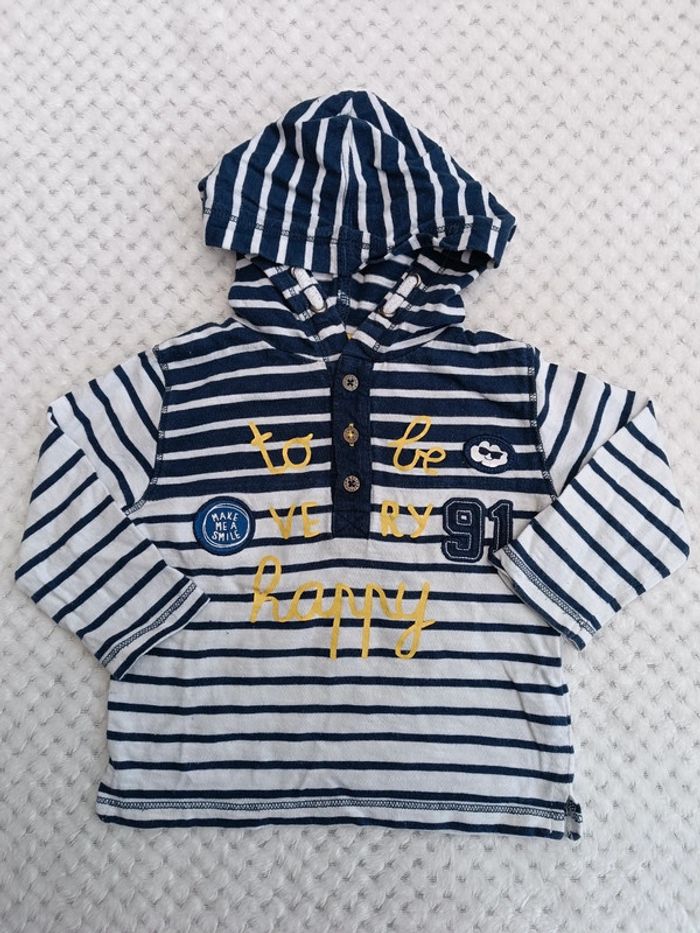 🔸T-shirt manches longues à capuche Baby by Gémo - 12 mois 🔸