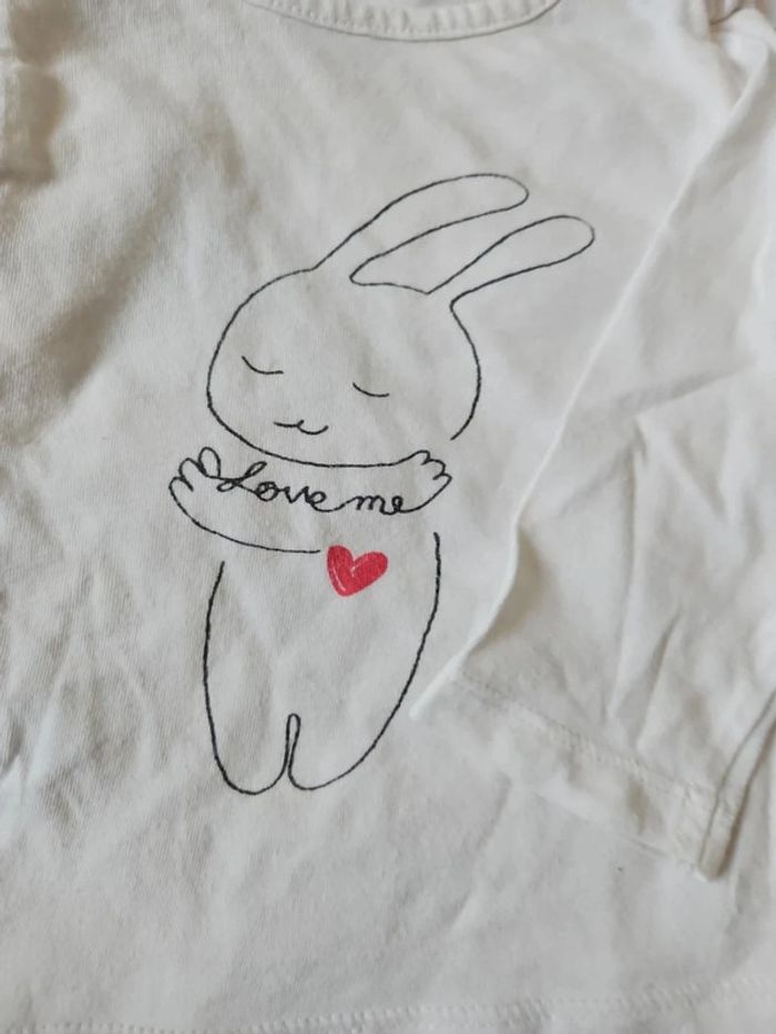 tee shirt manche longue blanc bébé fille garcon mixte lapin 6 mois - photo numéro 2