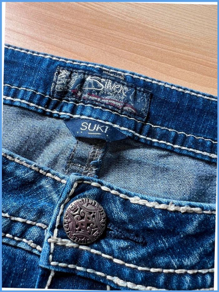 Short en jean vintage brodé bleu marine – Femme XXL - photo numéro 13