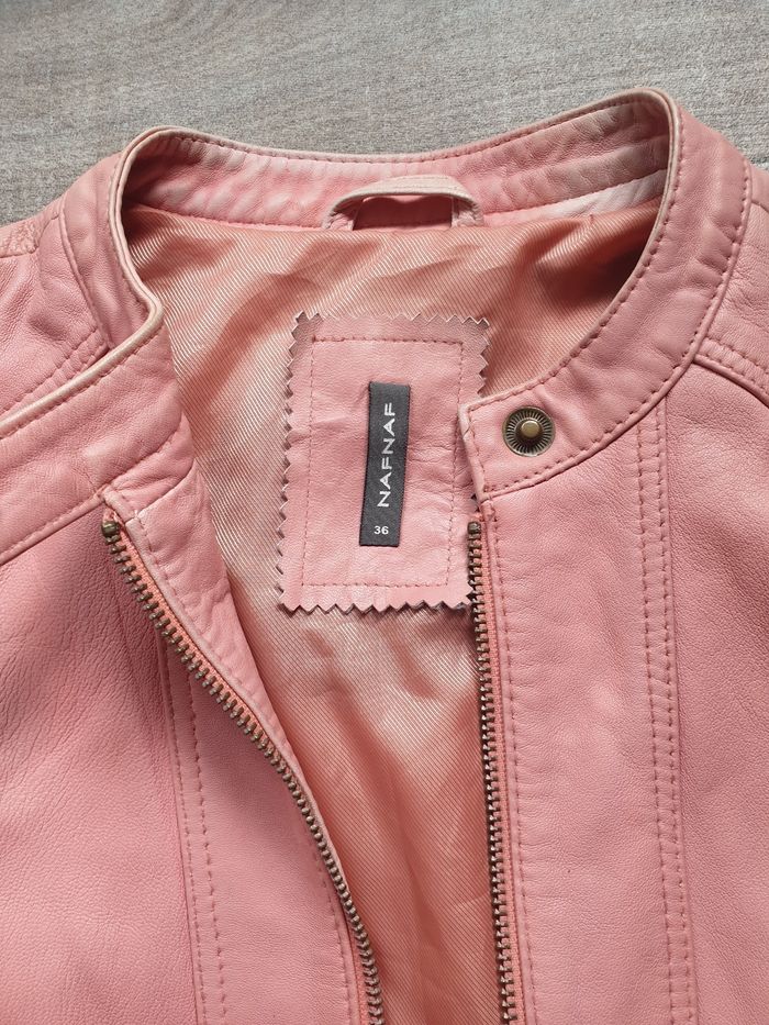 Veste en cuir rose Naf Naf 36 - photo numéro 4