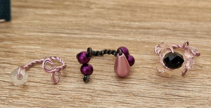 Lot De 3 Bagues Réglables En Métal Rose Gris Perles Cristal - photo numéro 7