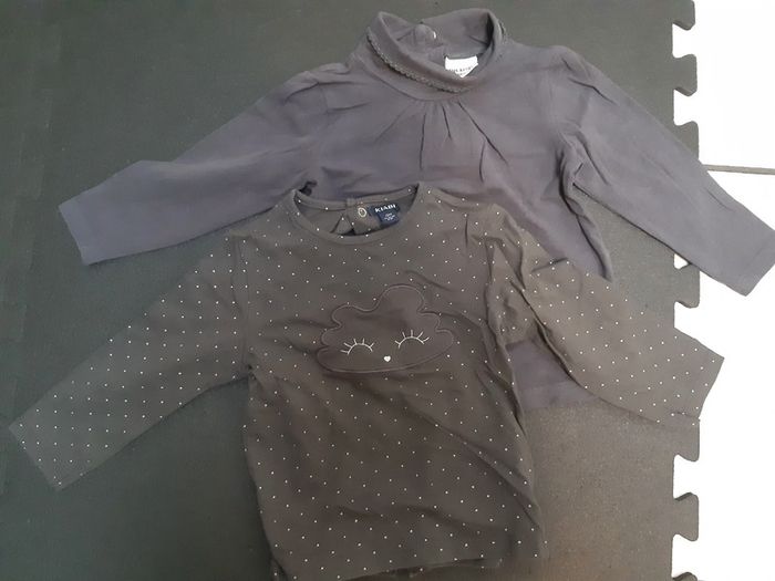 Lot t-shirt nuage pois argent col roulé bébé fille gris 12 mois neuf - photo numéro 2