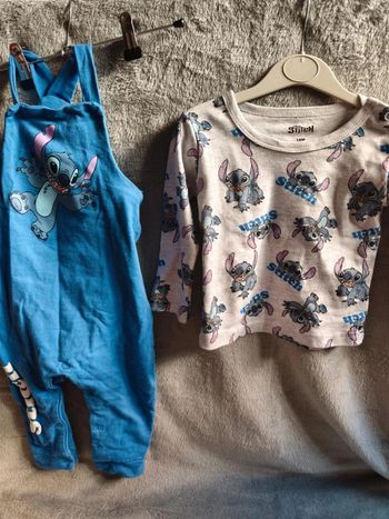 Ensemble t-shirt et salopette Disney Stitch (18 mois) Neuf