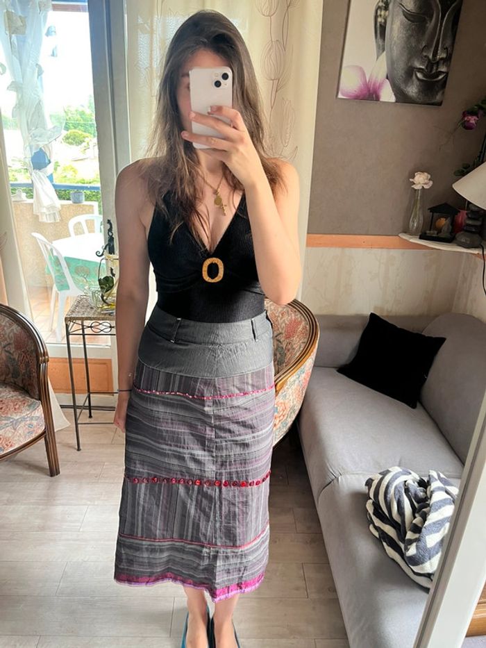 Jupe longue ethnique y2k vintage maxi skirt champêtre - photo numéro 2