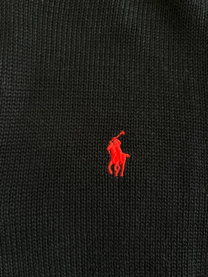 Pull 1/4 Zip Ralph Lauren 100% coton (NEUF) - Noir Logo Brodé Rouge - photo numéro 2