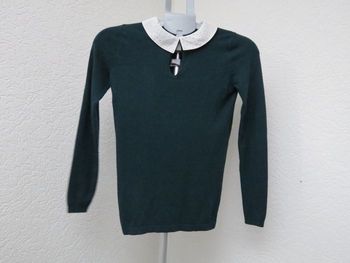 pull vert foncé col claudine blanc strassé ✨ naf naf xs