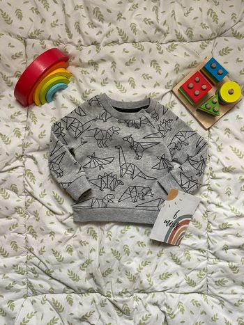 sweat gris col rond motifs noir 6/9 mois primark