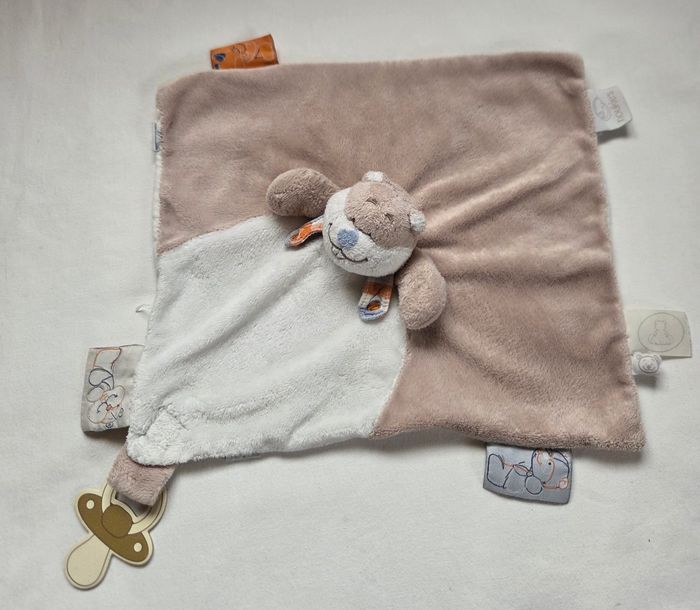 Doudou Charlie le Castor carré plat blanc et beige - Noukies