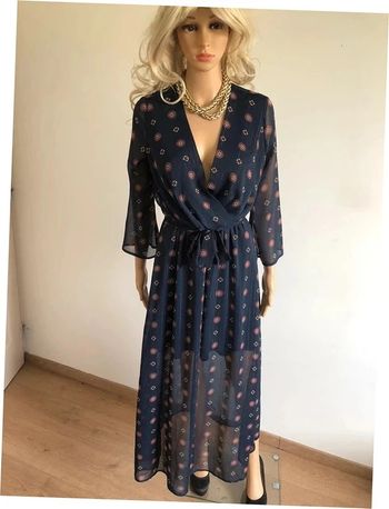 Robe longue bleue marine et imprimée JBC taille 34 jamais portée