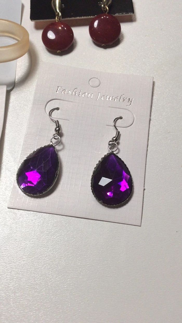 Lot de 4 paires de boucles d’oreilles neuve idee cadeau brillant pendant percé - photo numéro 2