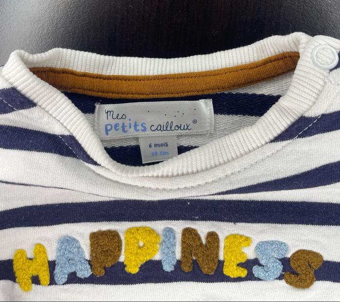 Pull bébé 6 mois rayé “Happiness” – Mes Petits Cailloux - photo numéro 5