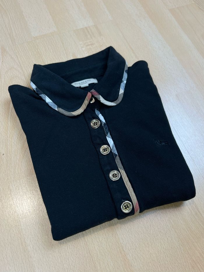 Top, t-shirt Burberry Polo manche longue pour femme Noir logo brodé - Taille XS - photo numéro 9