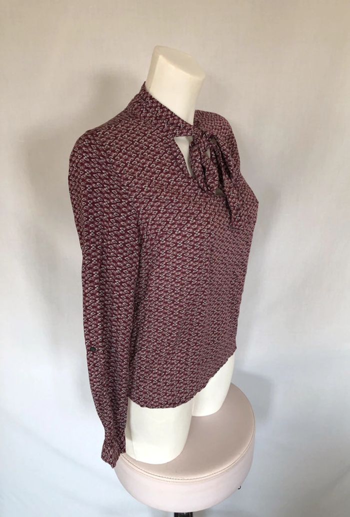 Blouse graphique violine à lavallière Bonobo XS / 34 36 comme neuve - photo numéro 4