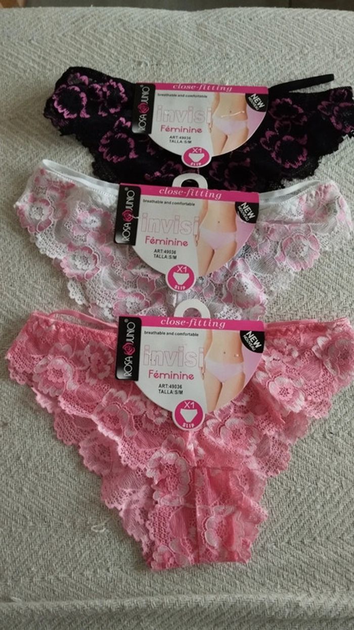 Lot de 3 culottes rose noire et blanche taille 34/36 femme - photo numéro 2