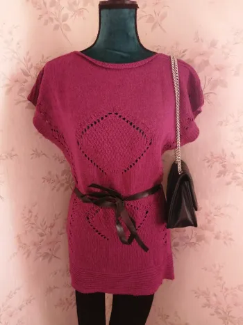 Robe tunique sans manches rose fushia avec ceinture simili cuir / made in italy / (S)
