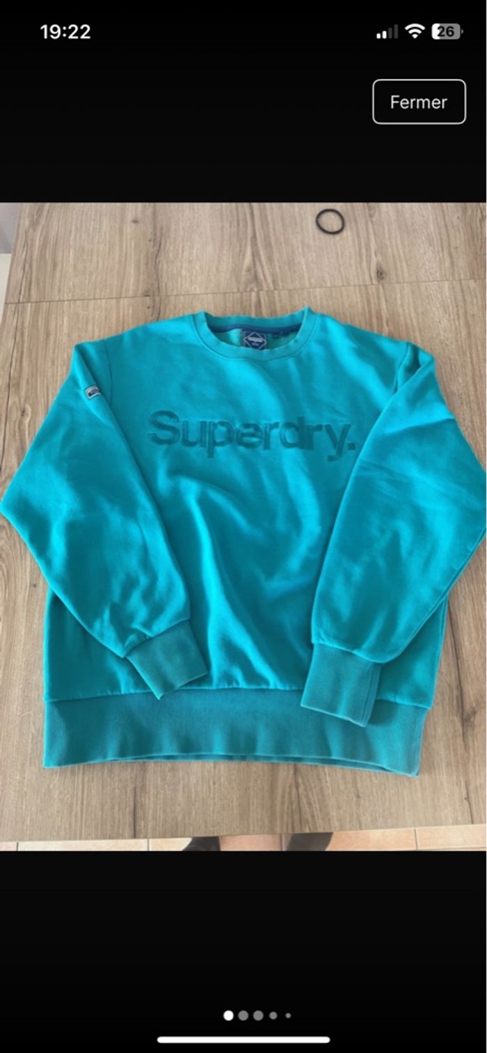 Sweat Superdry bleu turquoise - Taille L - photo numéro 3