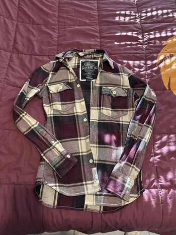 Veste chemise bordeaux beige